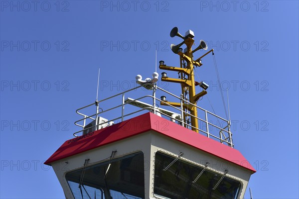 Steering position of a ferry on the Kiel Canal, Kiel Canal, NOK, Schleswig-Holstein, Germany,