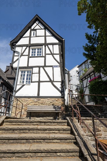 The old town centre of Essen-Kettwig, Ruhrstrasse, church steps, night watchman, Essen North