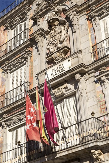 Plaza Mayor, Madrid, Spain designed 1619 Juan Gomez de Mora central square tourist attraction in