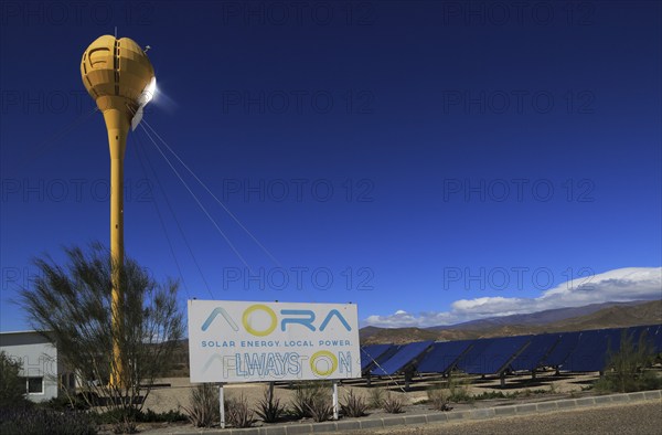 Heliostats reflect sunrays to receiver tower, solar energy scientific research centre, Tabernas,