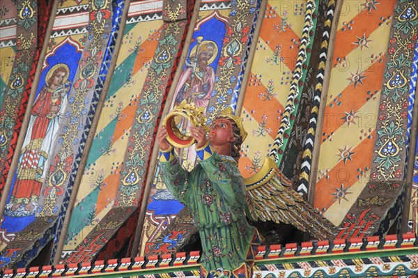 Painted ceiling by Mildred Holland 1863-66, Huntingfield church, Suffolk, England, UK