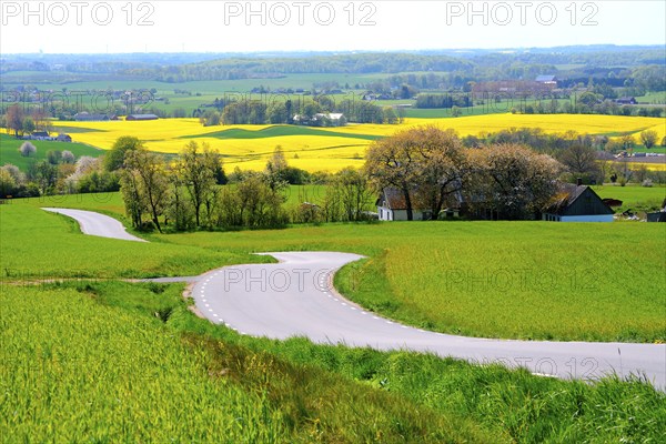 View from Romele ridge over the landscape in springtime in Skurup municipality, Scania, Sweden,