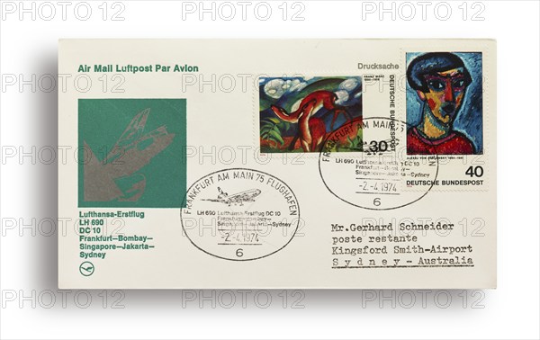 First flight letter, first flight cover, Lufthansa first flight LH690 with DC10 from Frankfurt,