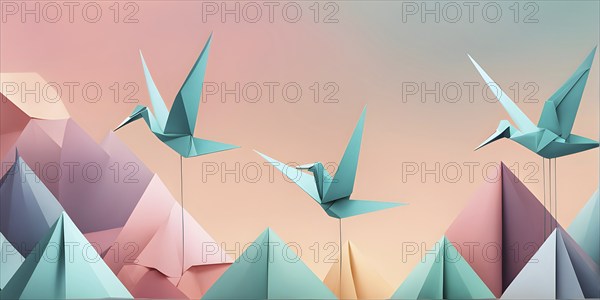 Abstract origami bird wallpaper illustration, AI generated
