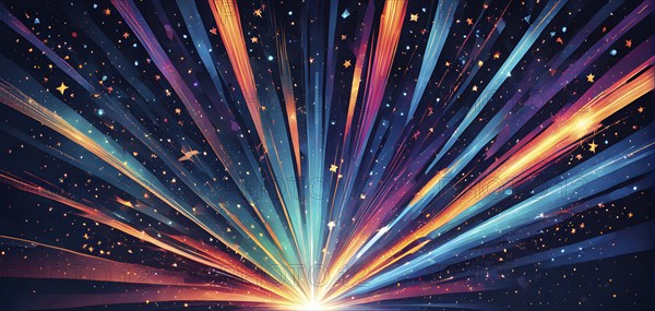 Wallpaper illustration of an explosion of vibrant fireworks colors in a night sky, symbol for happy