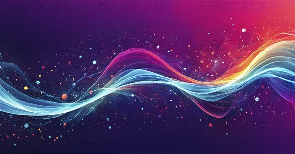 Abstract illustration of digital wave forms and circuits converging to form abstract symbols of