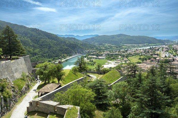 Sisteron. View of the city and the Durance river from the Citadel, Alpes-de-Haute-Provence.