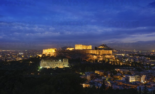 Famous greek tourist landmark, the iconic Parthenon Temple at the Acropolis of Athens as seen from