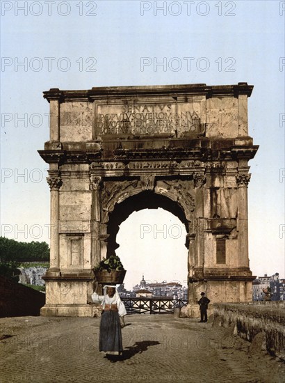 Triumphal Arch of Titus, Rome, Italy, Historic, digitally restored reproduction from a 19th century