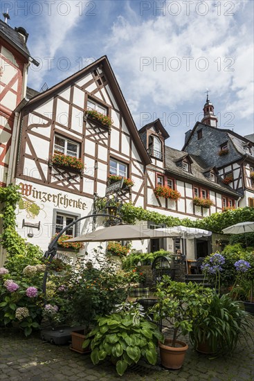 Picturesque village with half-timbered houses, Beilstein, Moselle, Rhineland-Palatinate, Germany,