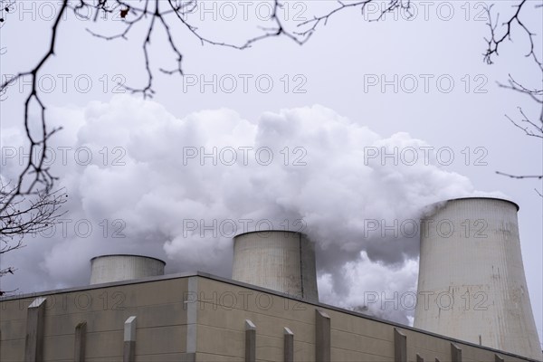 Water vapour rising from cooling towers, Jänschwalde lignite-fired power plant, Brandenburg,