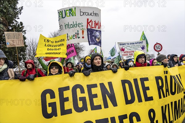 Demonstration against the demolition of the lignite village of Lützerath, from the village of