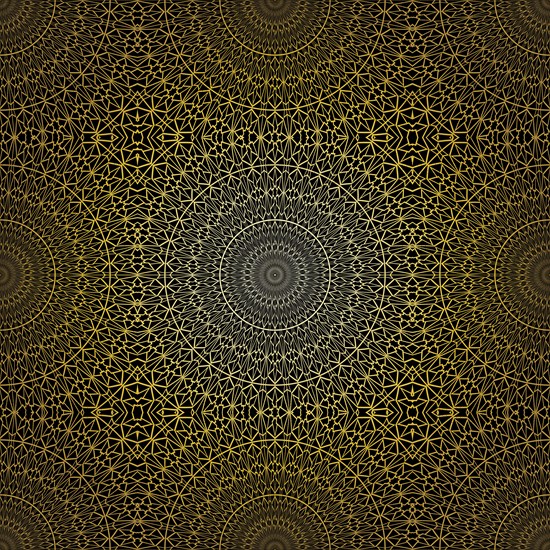 Geometric gold lace seamless pattern. Arabic tile lattice vector background.
