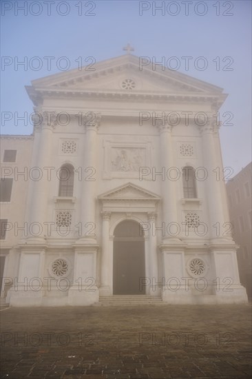 Church 'Chiesa santa Maria della Pieta' before sunrise in Venice on a foggy morning in winter,