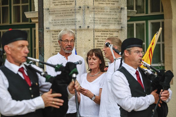 Bagpipe orchestra with singers, Pipe concert, Sigmaringen, Baden-Württemberg, Germany, Europe