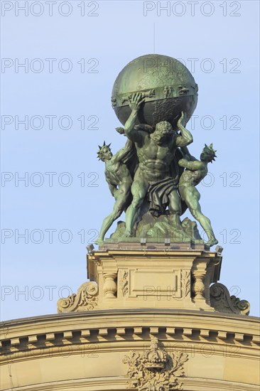Atlas with globe on the roof, sculpture, globe, earth, globe, load, carry, power, heavy, weight,