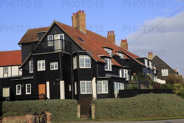 Large black clapboard house at Thorpeness, Suffolk, England, UK