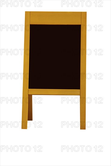 Beautiful wooden street board as used for restaurants, for example, cut out against a white