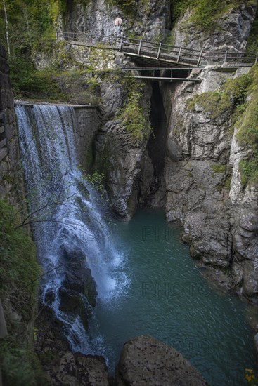 Rappenloch Gorge natural monument, Dornbirner Ach, Dornbirn, waterfall, wooden footbridges,