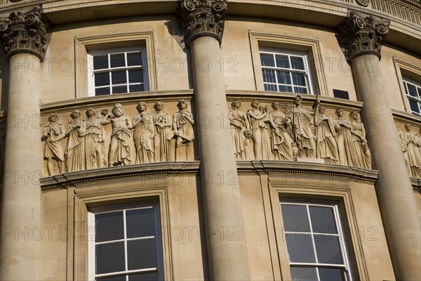 Detail carvings Roman figures Guildhall, Bath, England, United Kingdom, Europe