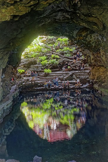 Lava tunnel, Jameos del Agua art and cultural site, designed by artist César Manrique, Lanzarote,