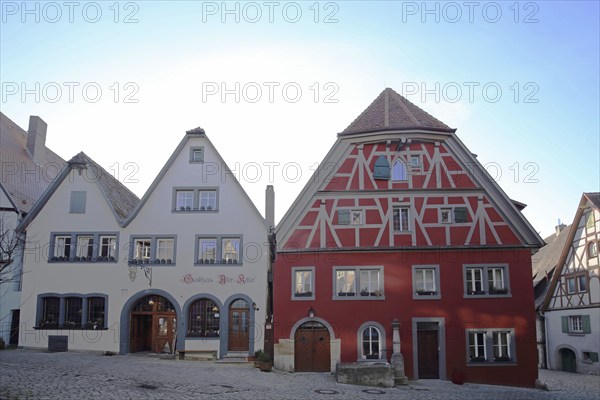 Inn Alter Keller and red house, Rothenburg ob der Tauber, houses, red, Tauberfranken, Franconia,