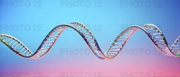 DNA double helix structure against gradient background, AI generated