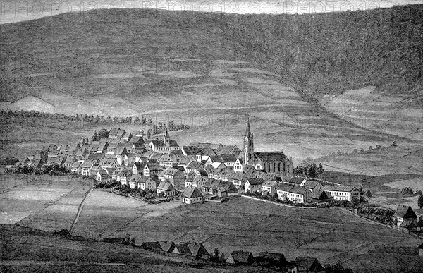 View of Oberwiesenthal in the Saxon Ore Mountains in 1880, Germany, Historical, digital