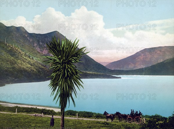 Rotorua, the Blue Lake, Tikitapu, in the Bay of Plenty Region of New Zealand North Island, 1890,