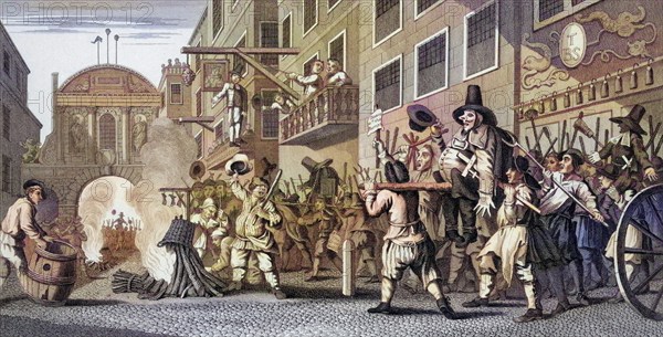 Hudibras The burning of the Rumps at Temple Bar Engraved by J Romney after Hogarth from The Works