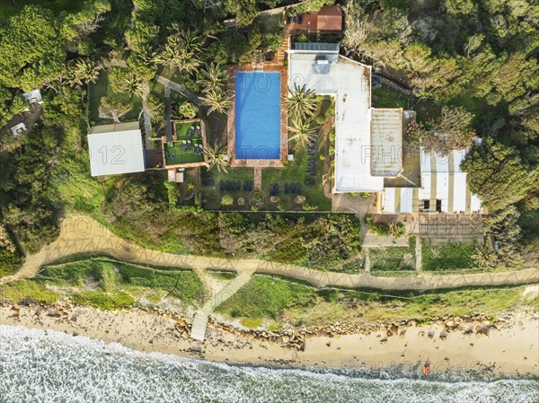 Vertical view of the spa and gym section of the Hurricane Hotel near Tarifa. Aerial view. Drone