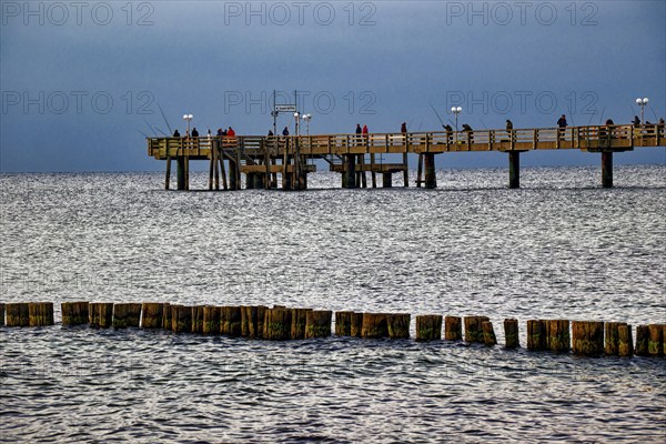 Baltic Sea beach, Baltic Sea coast with the Wustrow pier, evening mood, Baltic seaside resort
