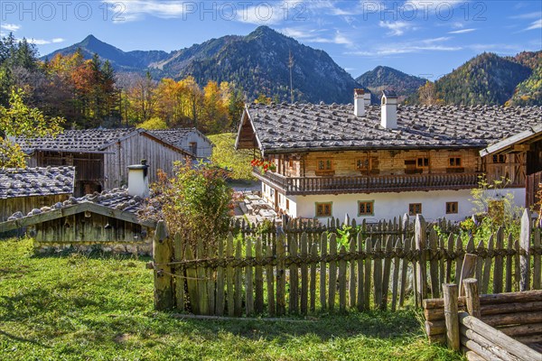 Markus Wasmeier Farm Museum in autumn, Schliersee, Mangfall mountains, Upper Bavaria, Bavaria,