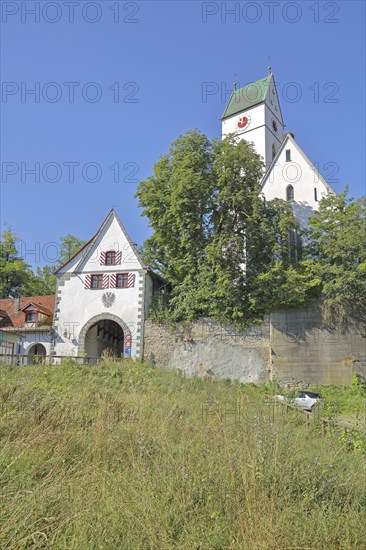 Historic Zwiefalter Tor and Gothic St George's Church, town gate, town tower, Riedlingen, Upper