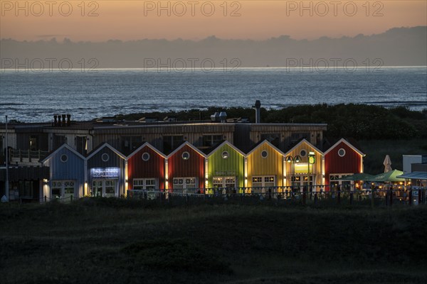 North Sea island of Langeoog, Dünenweg, evening, restaurants and shops in the dunes, Lower Saxony,