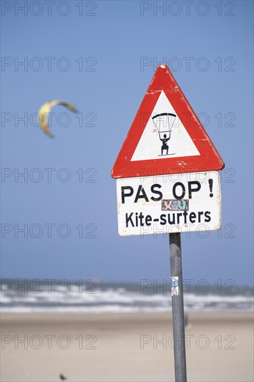 Signpost for kitesurfers, on the beach of Scheveningen, The Hague, Netherlands