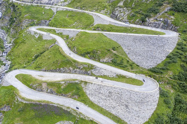 Historical road Tremola, mountain pass Sasso San Gotthardo, Switzeland