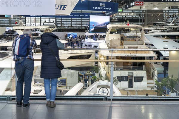 Large yachts, luxury yachts, in Hall 6 of BOOT 2024, the world's largest yacht and water sports