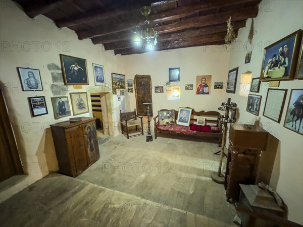 For visitors of Odigitria Monastery open old monastery cell monk's cell traditionally furnished