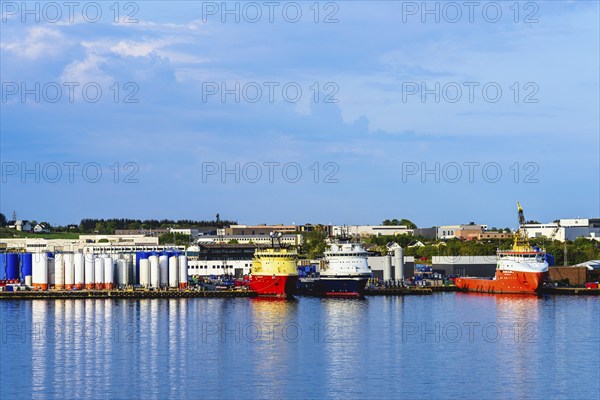 Ships in Industrial Zone over FjordSailing, Stavanger, Boknafjorden, Norway, Europe