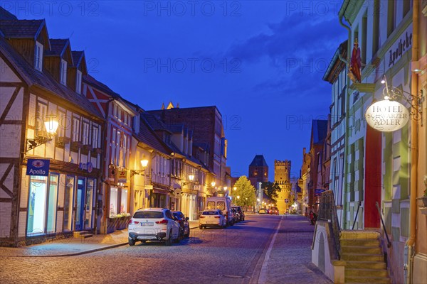The Lange Straße with half-timbered houses and other old buildings, covered with cobblestones,