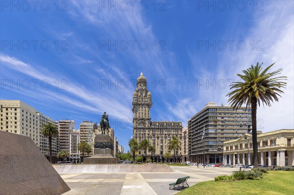 Uruguay, Montevideo Independence Square in historic city center, a famous tourism attraction, South