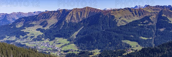 Panorama from Hoher Ifen, 2230m, into Kleinwalsertal, Allgäu, Vorarlberg, Austria, Europe
