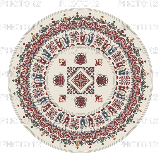 Traditional Bulgarian embroidery design element over white background