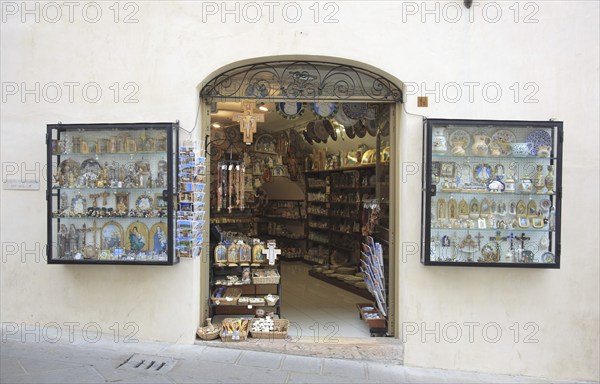 Devotalia and souvenir shop in Assisi, Umbria, Italy, Europe