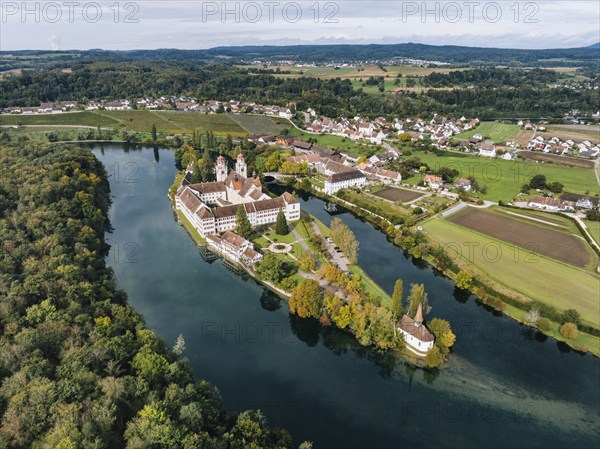 Aerial view of the former Benedictine abbey with the monastery church of St Mary and the pointed