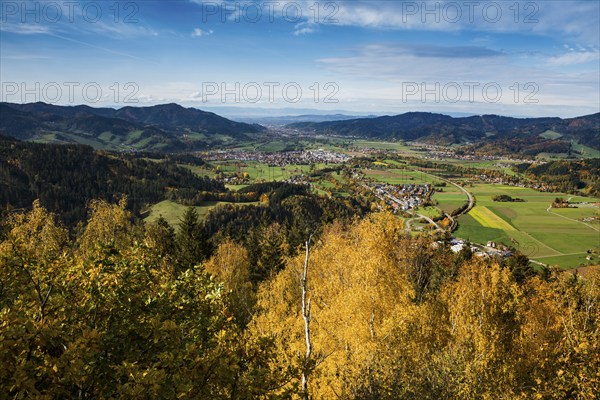 View of the Dreisamtal and Freiburg from the Frauensteigfelsen, Kirchzarten, Freiburg im Breisgau,