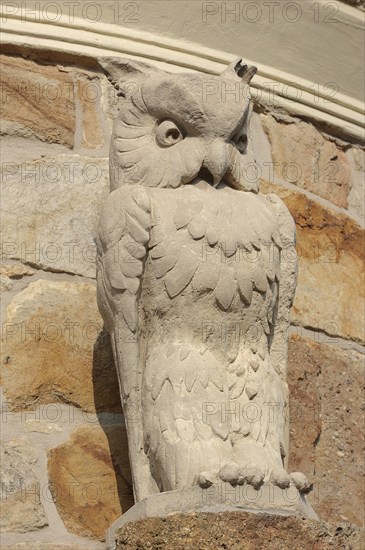 Owl figure, Old Owl Tower in the former Münster Zoological Gardens, Münster, North