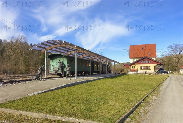 Durlesbach railway station, opened in 1849 and decommissioned in 1984, railway monument, railway