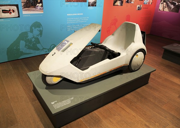 Sinclair C5 battery powered electric vehicle 1985, Weston-super-Mare museum, Somerset, England, UK
